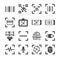 Qr code scanner and bar code scan vector line icon set. Included the icons as qr code, bar code, scanner, fingerprint scan and mor