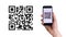 Qr code scanning. Hand holding mobile smartphone screen for payment, online pay, scan barcode with qr code scanner on