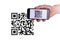 Qr code scanning. Hand holding mobile smartphone screen for payment, online pay, scan barcode with qr code scanner on digital