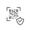 Qr-code with security symbol. Shield and checkmark. Secure protected payment service. Pixel perfect, editable stroke