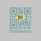 QR code set the color of Delaware flag. The states of America, yellow diamond shape on green with coat of arms of the state and