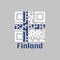 QR code set the color of Finland flag. Sea blue Nordic cross on white field