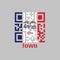 QR code set the color of Iowa flag. The states of America. text: Iowa