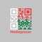 QR code set the color of Madagascar flag. Two horizontal bands of red and green with a white vertical band on the hoist side