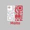 QR code set the color of Malta flag. A vertical of white and red with the representation of the George Cross edged