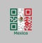 QR code set the color of Mexico flag, a vertical tricolor of green white and red with the nation Coat of Arms centered on white