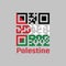 QR code set the color of Palestine flag, a horizontal tricolor of black, white, and green; with a red triangle based at the hoist