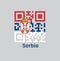 QR code set the color of Serbian flag. A horizontal tricolor of red blue and white; charged with the lesser Coat of arms. text: