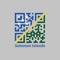 QR code set the color of Solomon flag, A thin yellow narrow diagonal stripe divided diagonally with green, blue triangle and star.