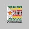 QR code set the color of Zimbabwe flag. seven horizontal stripes of green yellow red black with a black-edged white with a bird on