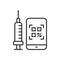 QR code vaccination line icon on white background. Vector illustration.