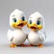 Quacktastic Duo: A Cute 3D Render of Two Ducks on a White Background, Designed to Look Adorable and Charming like a Cartoon