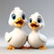 Quacktastic Duo: A Cute 3D Render of Two Ducks on a White Background, Designed to Look Adorable and Charming like a Cartoon