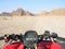 Quad bike in the desert race. All terrain vehicle or quadricycle view in the desert road.