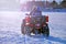 Quad bike on a winter road. Siberian extreme