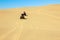 Quad driving people - two happy bikers in sand desert dunes, Africa, Namibia, Namib, Walvis Bay, Swakopmund.