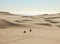 Quad driving people - two happy bikers in sand desert dunes at ocean coast beach, Africa, Namibia, Namib, Walvis Bay