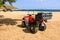 Quad parked on the beach of Agia Theodoti on Ios. Quad is very popular means of transport in