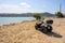 Quad parked at Kolymbithres beach on Paros island, Cyclades, Greece