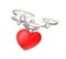 Quadcopter carrying heart mark for fast love message delivery concept