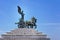 Quadriga on top of Monument Vittorio Emanuele II in Rome. Statue of goddess Victoria riding on quadriga