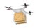 Quadrocopter with cargo box on white background. Isolated 3d illustration