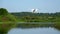 Quadrocopter over the river Sorot. June morning. Pskov region, Russia