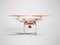 Quadrocopter white with orange propellers 3D render on gray background with shadow