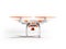 Quadrocopter white with orange propellers 3d render on white background with shadow