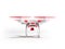 Quadrocopter white with red propellers 3d render on white background with shadow