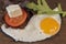 Quail fried egg with cheese, tomato and lettuce