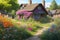 A quaint cottage surrounded by a sea of colorful blooms generated by Ai