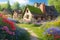 A quaint cottage surrounded by a sea of colorful blooms generated by Ai