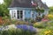 A quaint cottage surrounded by a sea of colorful blooms generated by Ai