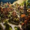 Quaint Medieval Village Diorama with picturesque half-timbered houses