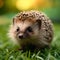 Quaint scene Hedgehog explores a green lawn, natures charm captured