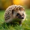 Quaint scene Hedgehog explores a green lawn, natures charm captured