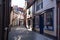 Quaint shopping street with georgian and victorian shop fronts in Whitby