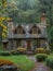 A quaint stone cottage in a lush garden