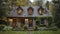 A quaint stone cottage in a lush garden