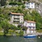 Quaint traditional waterfront houses on majestic Lake Como, Lombardy, Italy.