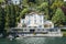 Quaint traditional waterfront houses on majestic Lake Como, Lombardy, Italy.