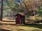 Quaint vintage shed in the early fall morning