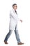 qualified doctor with stethoscope going forward. isolated on a white