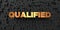 Qualified - Gold text on black background - 3D rendered royalty free stock picture