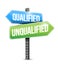 Qualified, unqualified road sign illustration