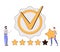 Quality badge with premium product certificate guarantee tiny person concept. Best symbol for