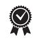 Quality check ribbon icon. Vector product certified or best choice recommended award and warranty check approved certificate mark