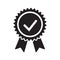 Quality check ribbon icon. Vector product certified or best choice recommended award and warranty check approved certificate mark
