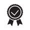 Quality check ribbon icon. Vector product certified or best choice recommended award and warranty check approved certificate mark